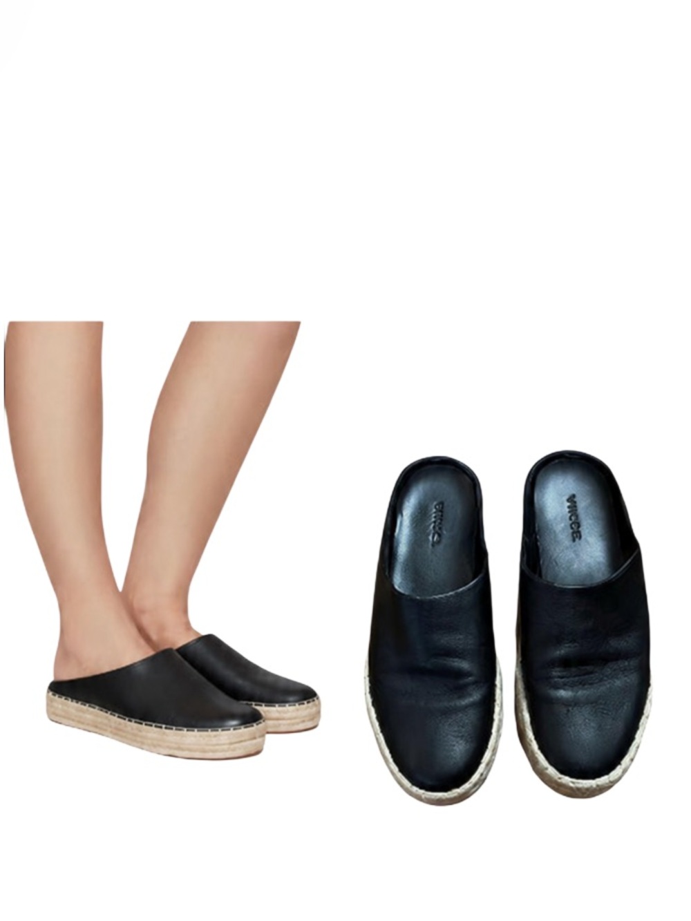 Vince Ulla Platform Black Leather Espadrille Mules